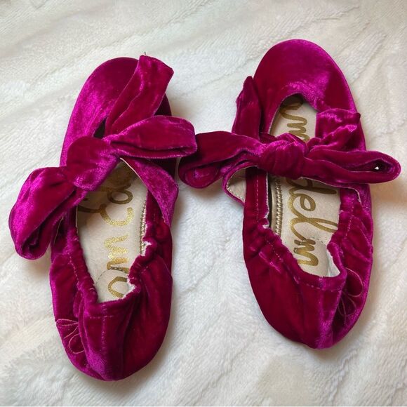 Sam Edelman Girls Felicity Mary Jane Flats Velvet Pink Fuchsia - Picture 4 of 8